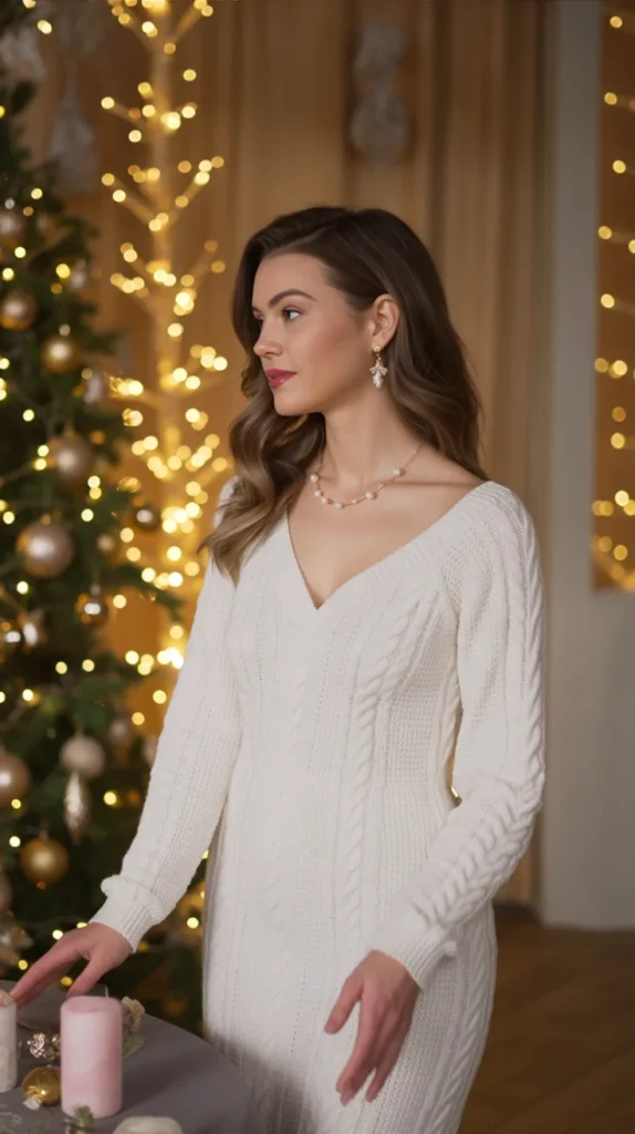 White Cable-Knit Dress
