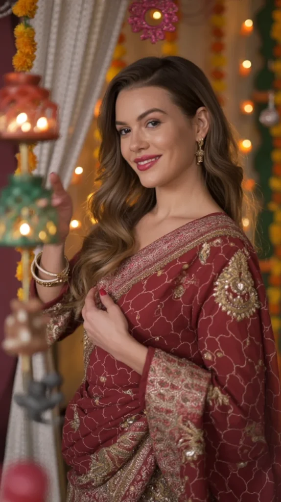 Red and Gold Saree or Gown (for Global Flair)