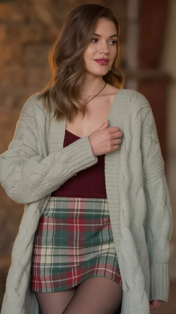 Cable-Knit Cardigan with Mini Skirt