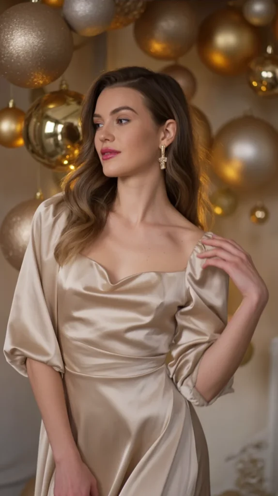 Champagne Satin Midi Dress