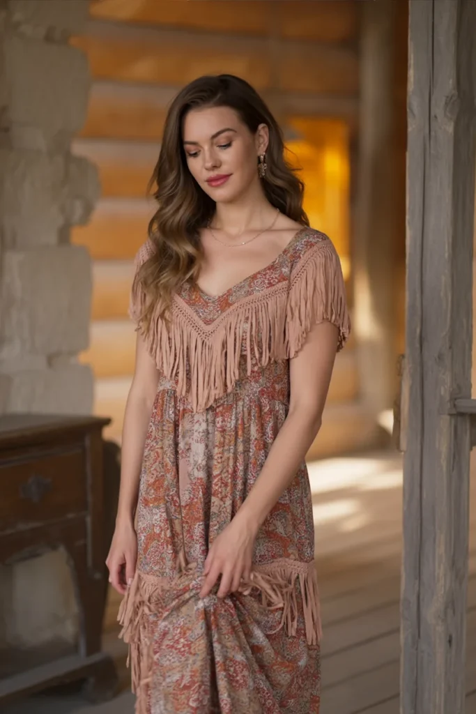 Bohemian Maxi Dress with Fringe