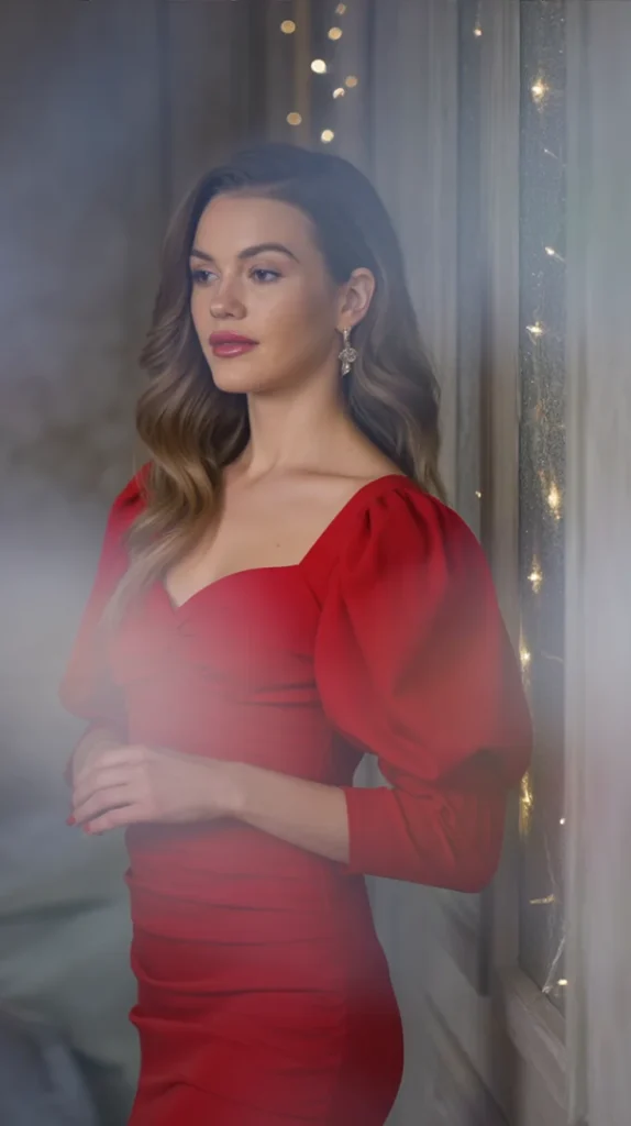 Red Midi Dress with Puff Sleeves