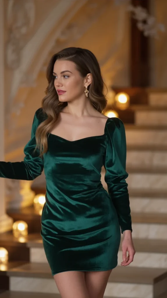 Velvet Mini Dress with Puff Sleeves