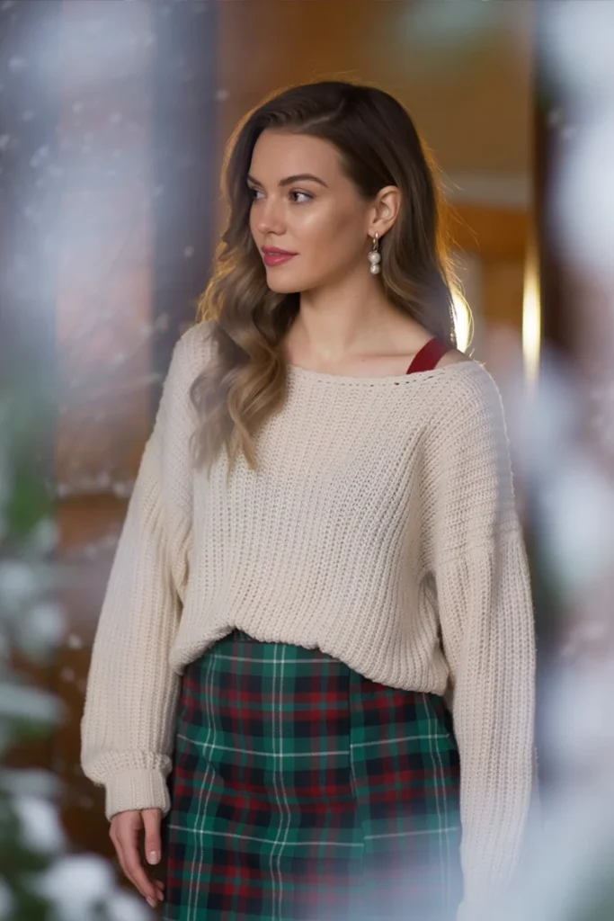 Cozy Knit Sweater and Plaid Skirt