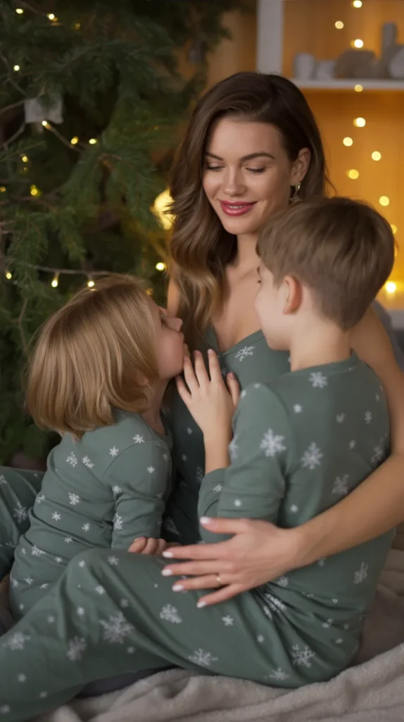 Green Pajamas with White Snowflakes