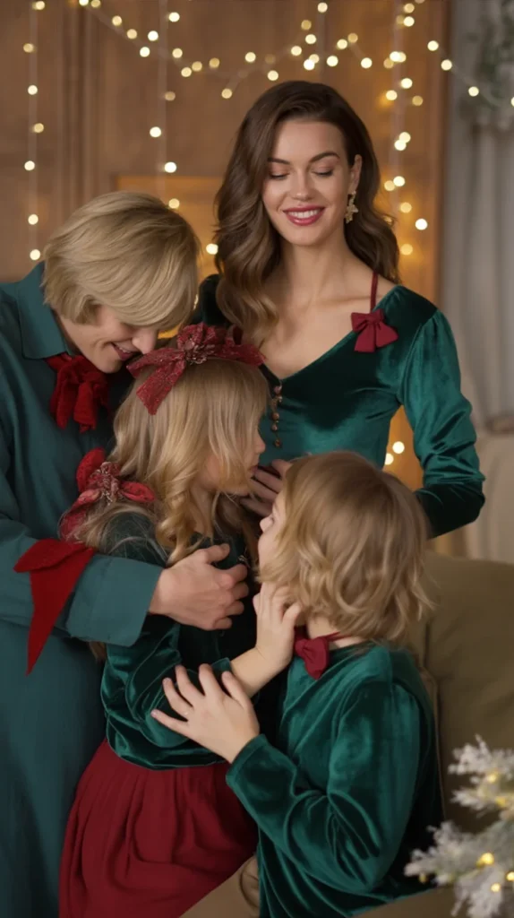 Coordinated Green Velvet and Red Accessories