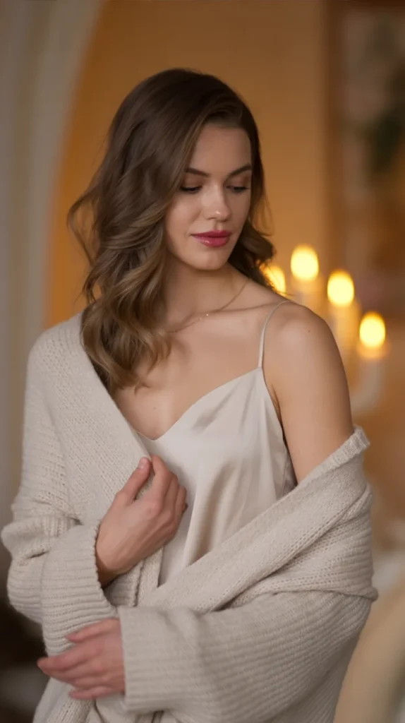 Ivory Slip Dress with Knit Wrap