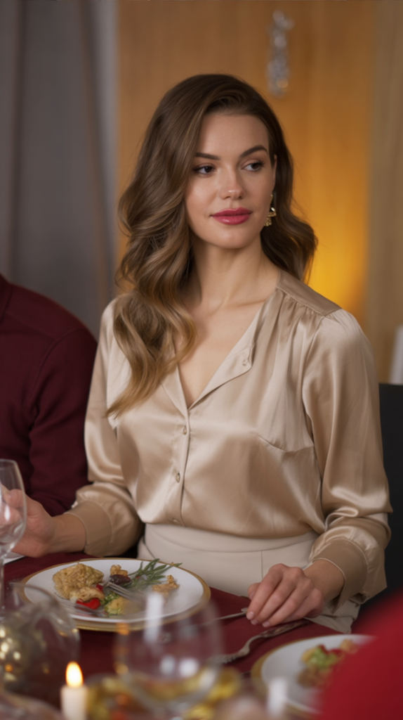 Champagne Satin Blouse and Trousers