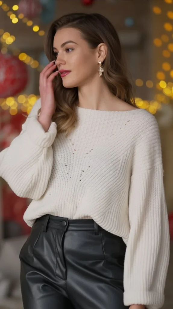 Chunky Sweater with Faux Leather Pants