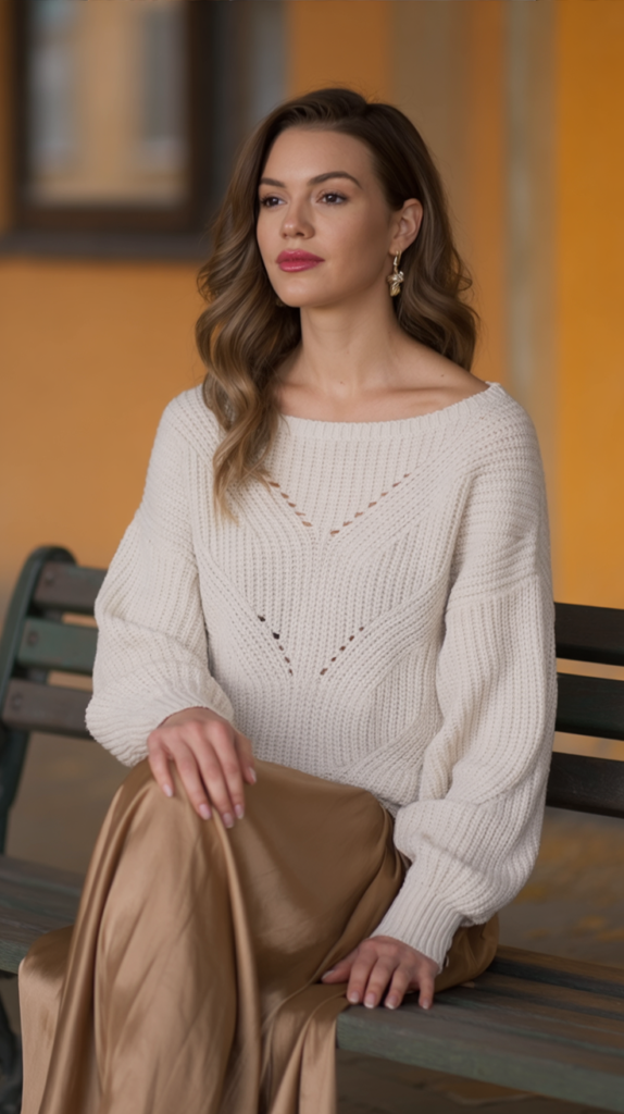 Chunky Sweater with Satin Skirt