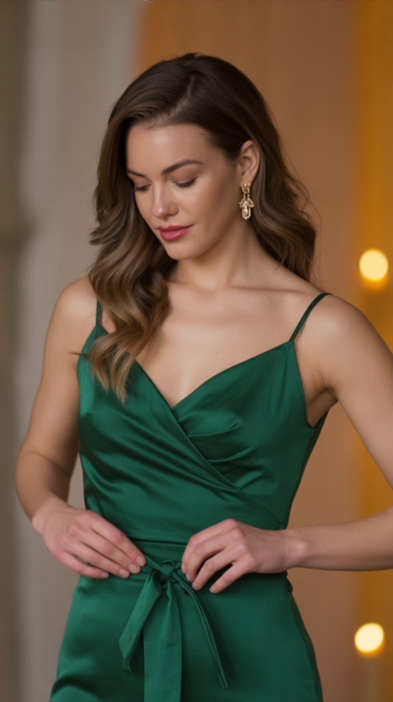 Emerald Jumpsuit with Statement Earrings