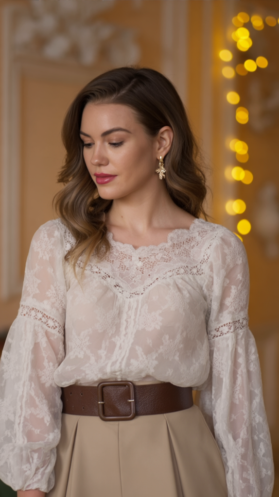 Lace Blouse & High-Waist Skirt