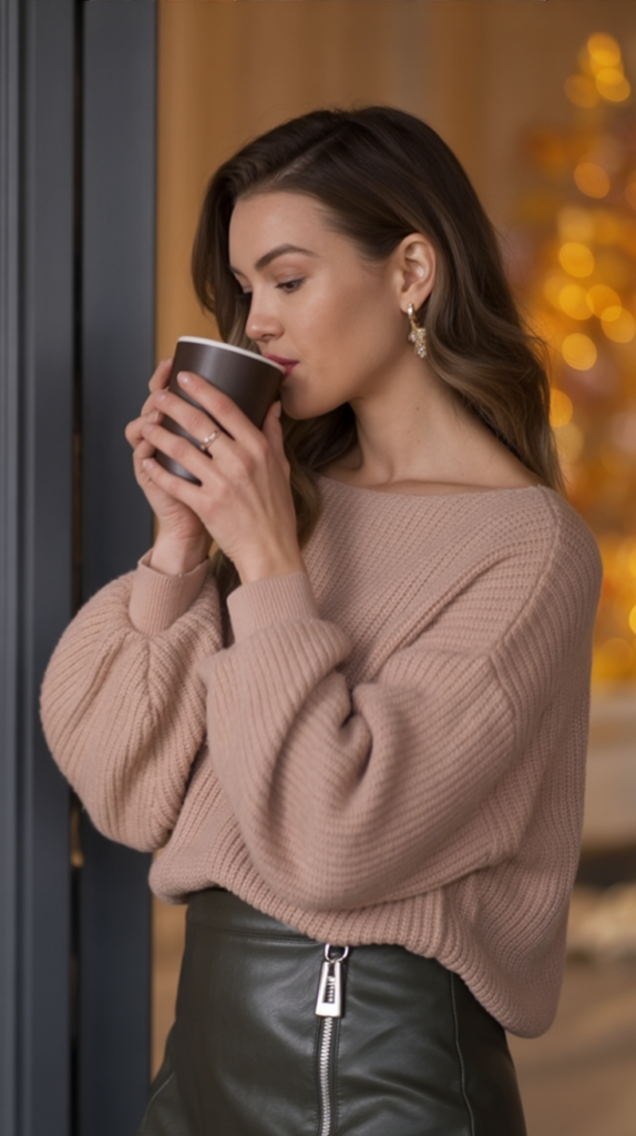 Leather Skirt & Soft Sweater Duo