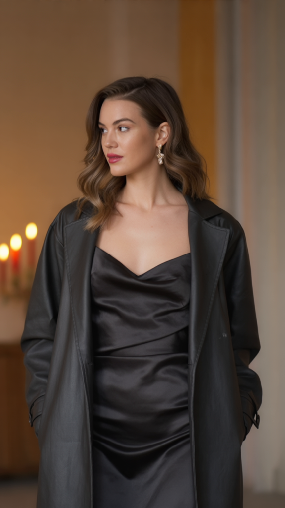 Matte Black Slip Dress & Long Coat