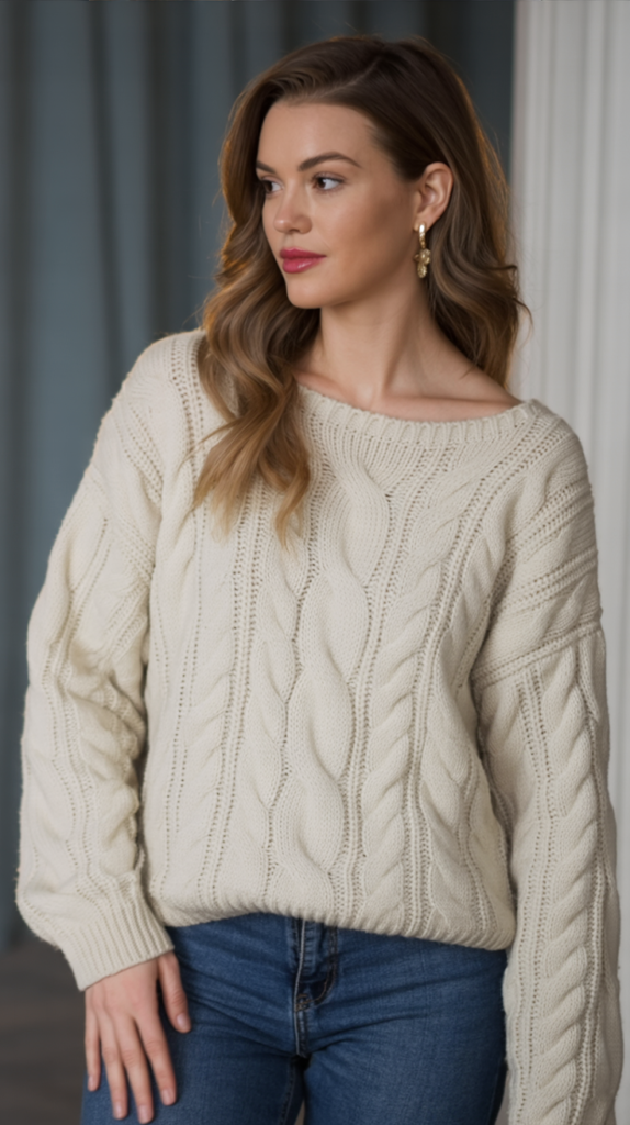 Organic Cotton Cable-Knit Sweater and Denim Combo