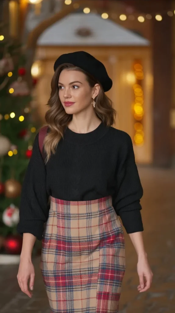 Plaid Skirt and Black Turtleneck