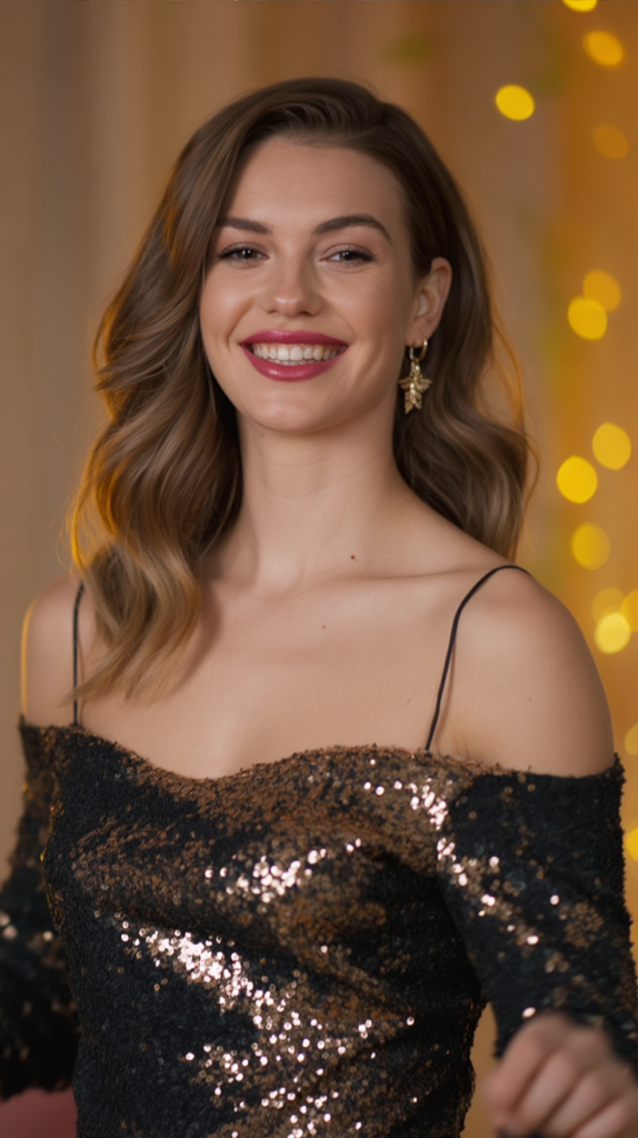 Recycled Sequin Top with Black Trousers