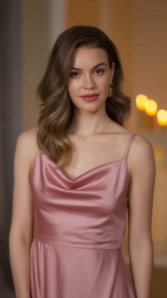 Satin Midi Dress with Cowl Neck