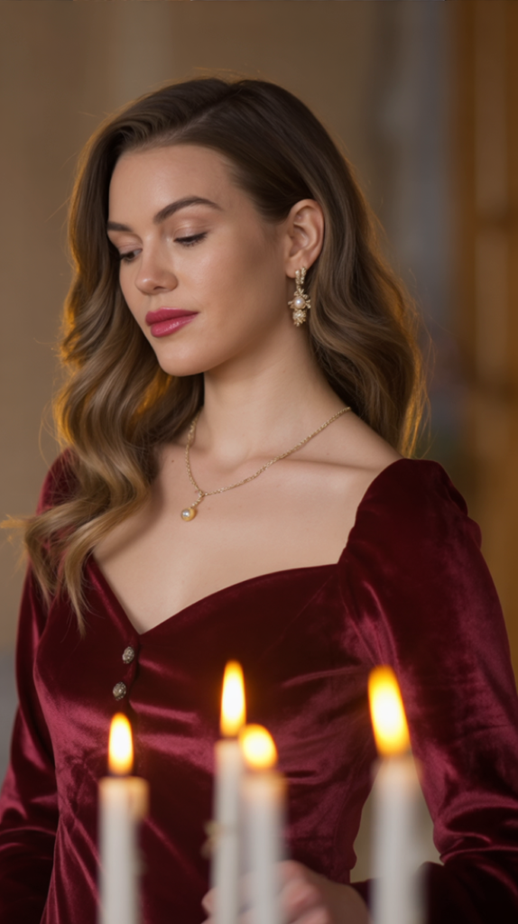 Secondhand Velvet Dress with Thrifted Jewelry