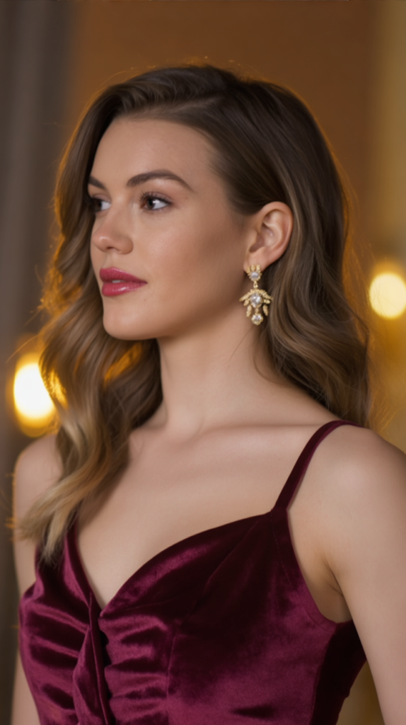 Velvet Midi Dress with Statement Earrings