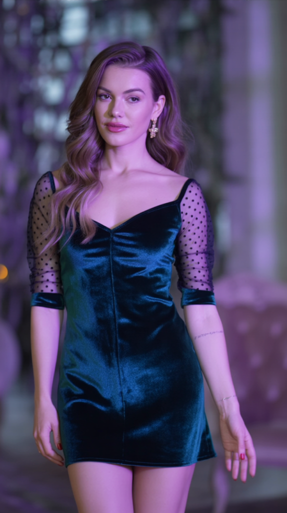 Velvet Mini Dress with Sheer Sleeves