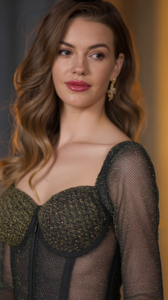 Black Mesh Corset with Glitter Thread