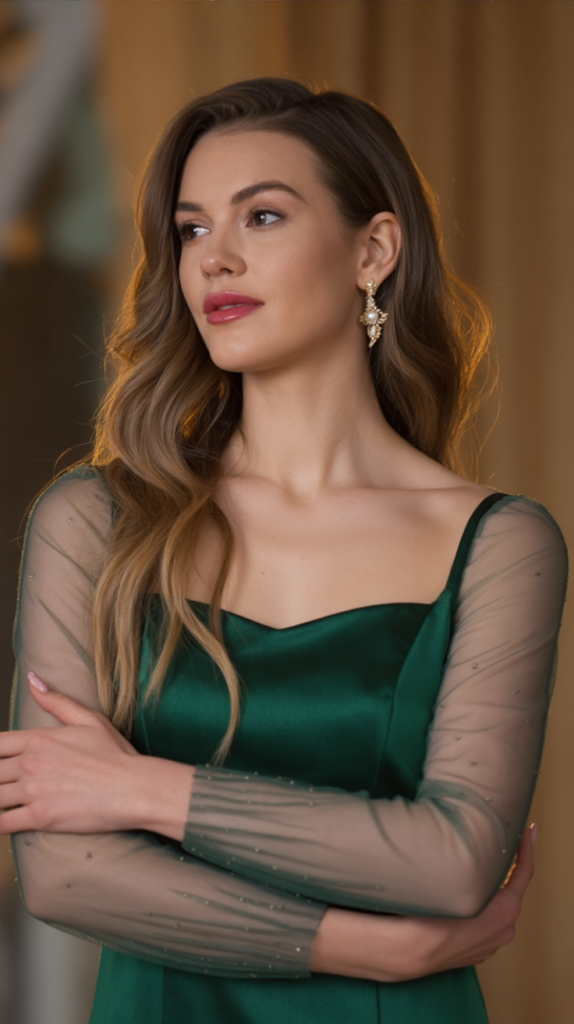 Deep Emerald Sheer Sleeve Gown