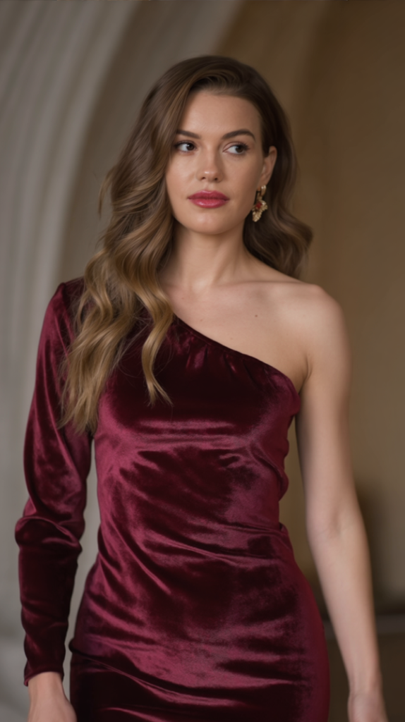 Draped One-Shoulder Velvet Bodycon Dress