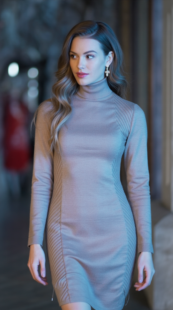 Heather Grey Fitted Turtleneck Dress
