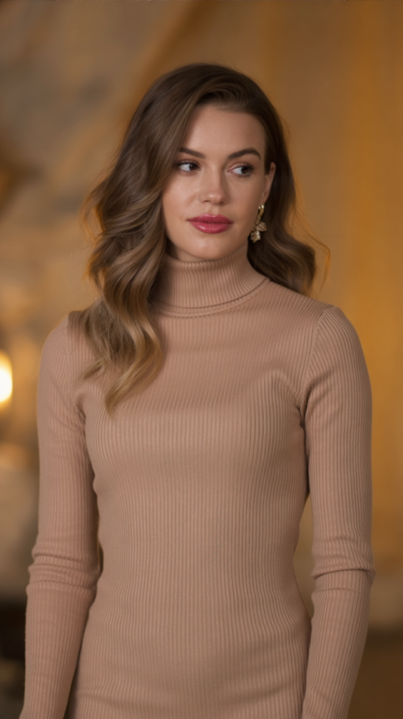 Light Mocha Sweater Turtleneck Dress