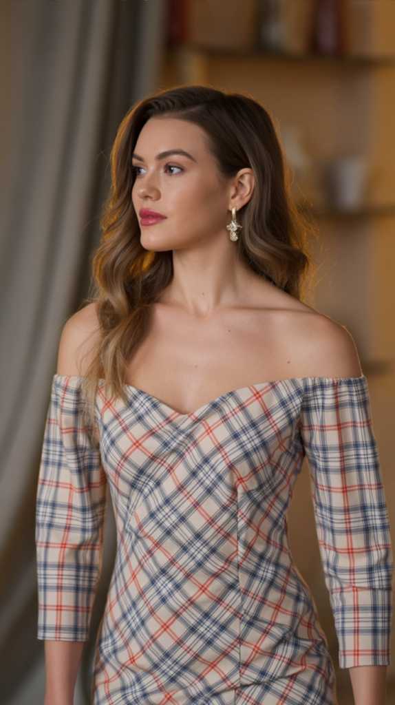 Off-Shoulder Plaid Bodycon Dress