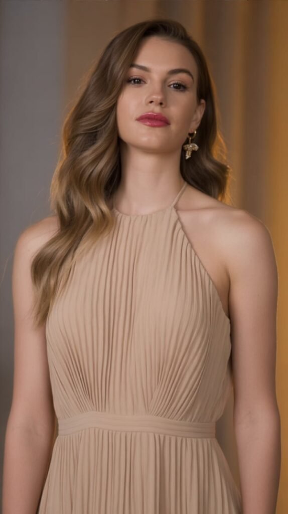 Pleated Halter A-Line Dress