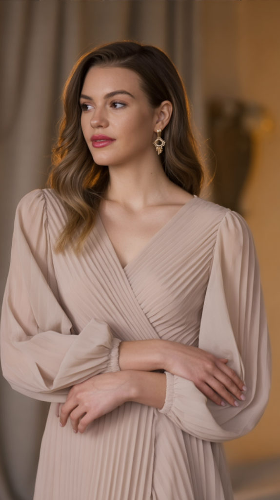 Sheer Bishop Sleeve Wrap Dress