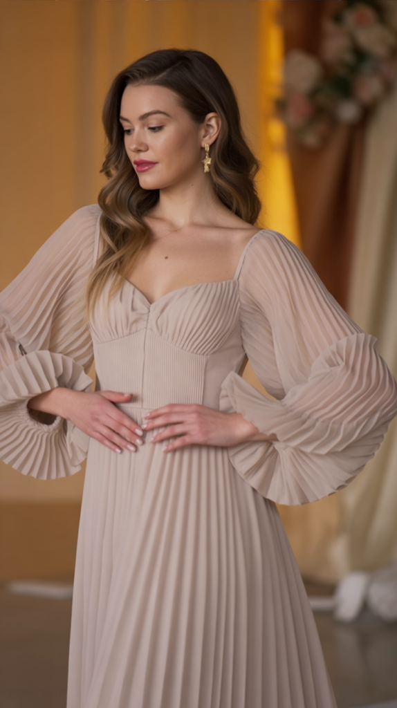 Sheer Lantern Sleeve Maxi Dress