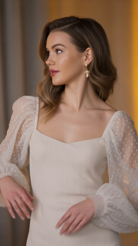 Sheer Sleeve Knit Dress