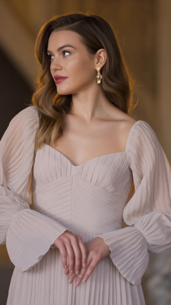 Sheer Sleeve Pleated Dress