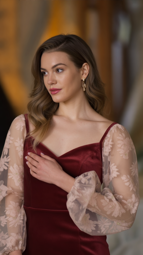 Sheer Sleeve Velvet Dress