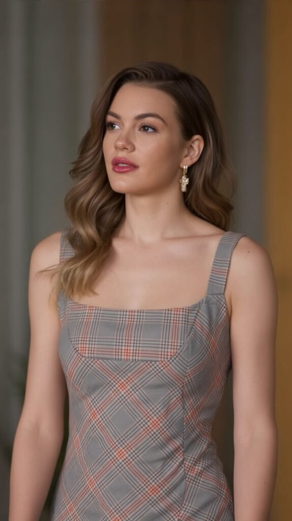 Square-Neck Plaid Bodycon Dress