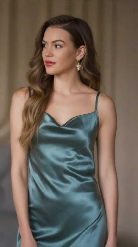 Teal Satin Slip Dress