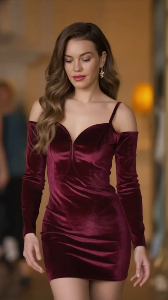 Velvet Bodycon Dress With Mini Train