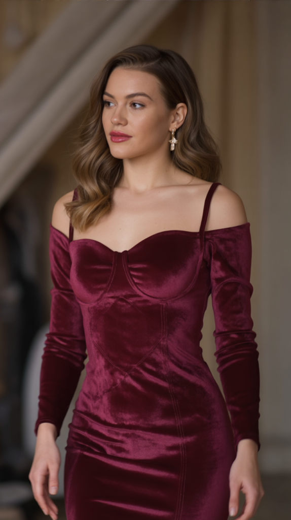 Velvet Bodycon Dress With Sweetheart Neckline