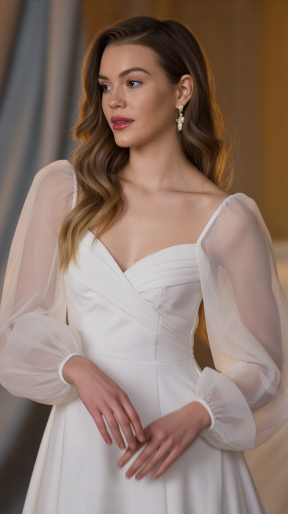 White Sheer Sleeve A-Line Dress