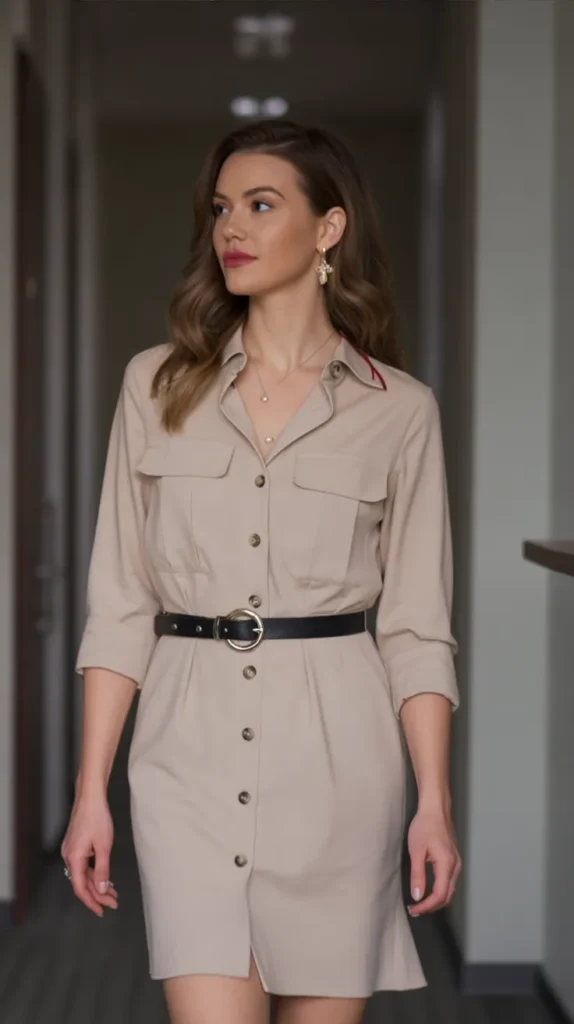 Belted Shirt Dress For Workdays
