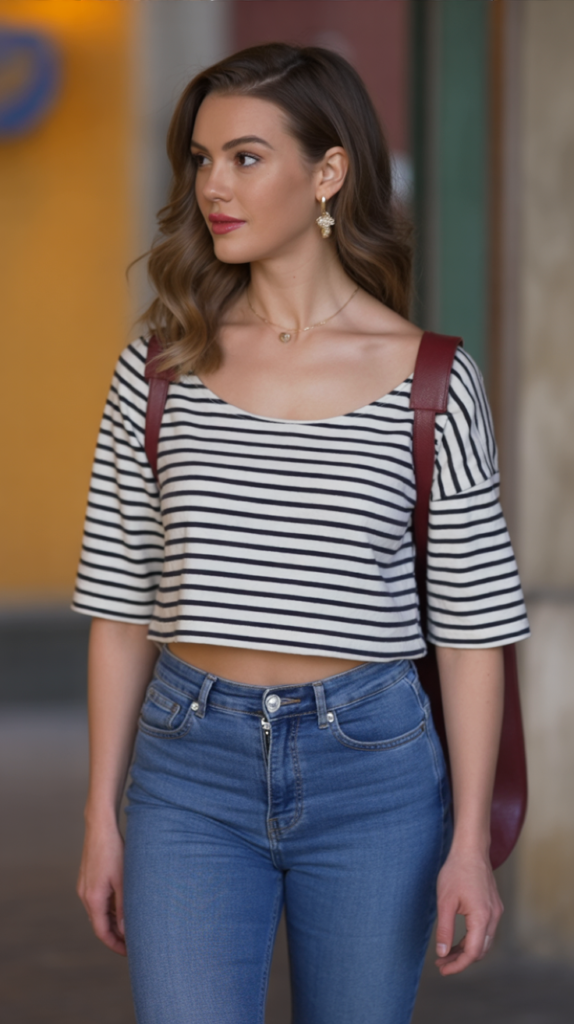 Breton Stripe Top with Cropped Jeans