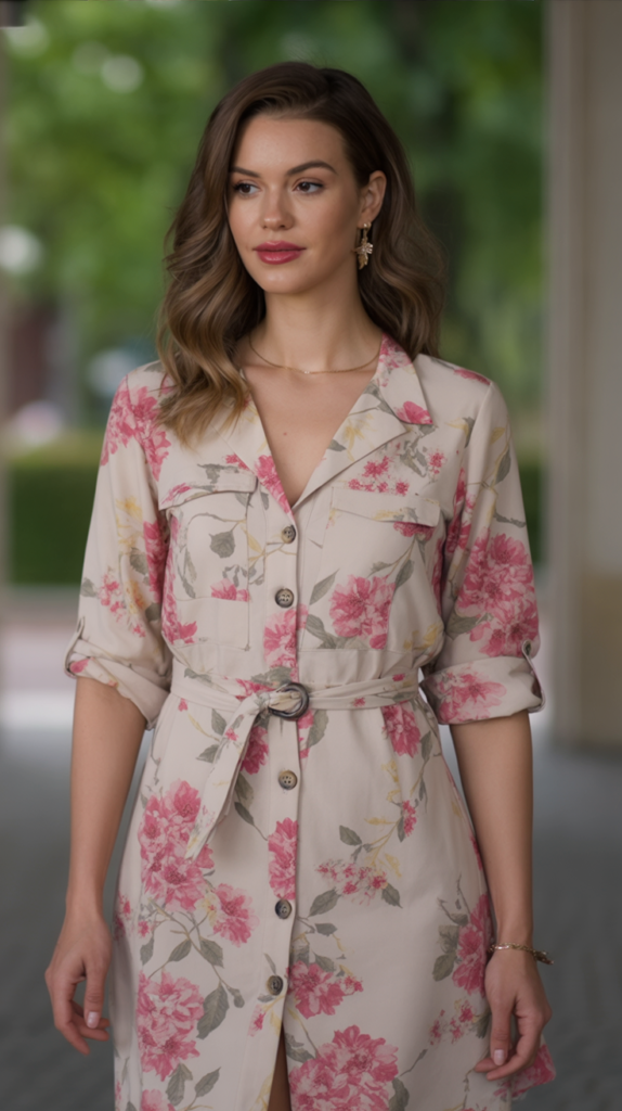 Button-Up Shirt Dress With Belt