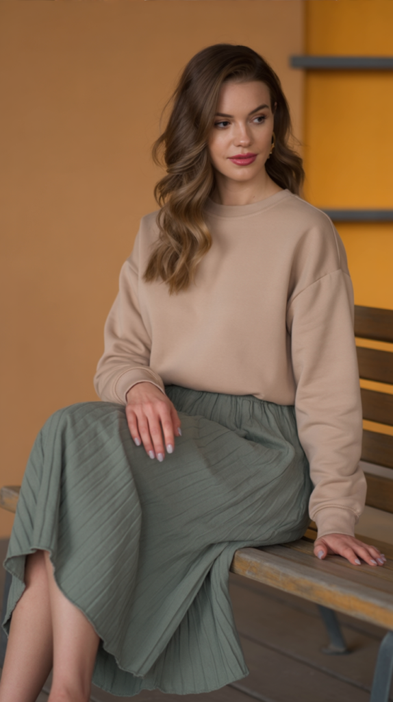 Crewneck Sweatshirt with Midi Skirt