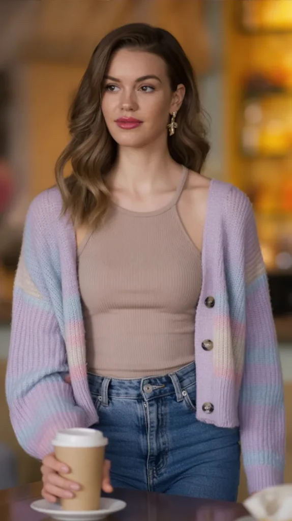 Cropped Cardigan with a Ribbed Tank