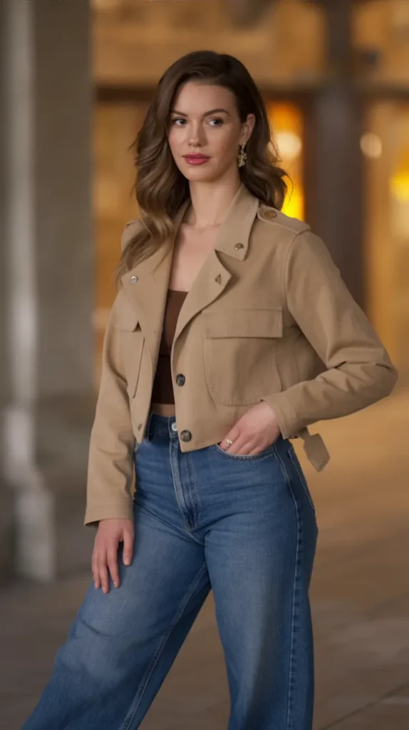 Cropped Jacket With Wide Jeans