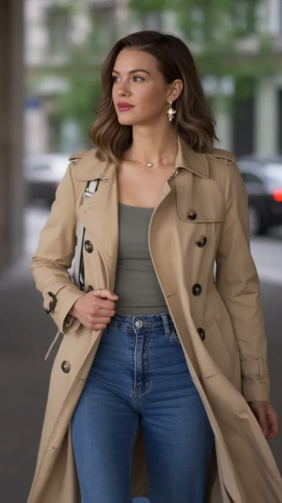 Cropped Trench With High-Waist Jeans