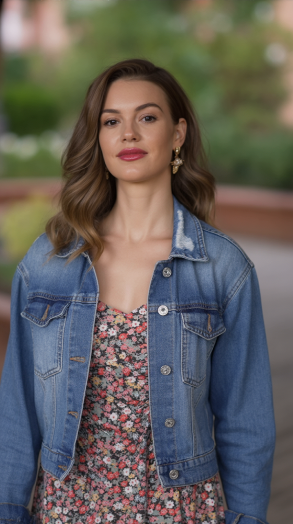 Denim Jacket Over Floral Dress